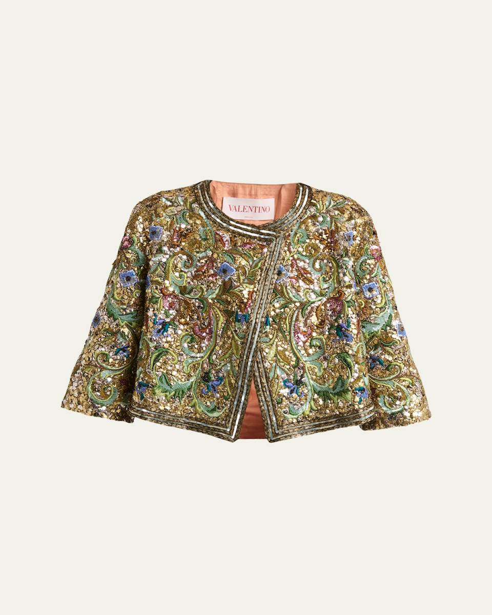 Floral Sequin Caplet Jacket